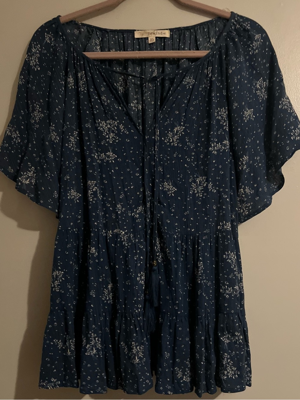 Rewind Navy Blue Floral Peasant Blouse xl